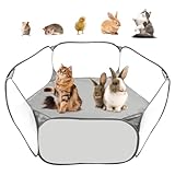 Laufstall Kleintiere, Faltbar Käfig Zelt Kleintierkäfig Tragbar Atmungsaktiv und Transparent Übungszaun für Meerschweinchen, Guinea Pig, Hamster, Chinchillas, Kaninchen, Welpe (Grau)