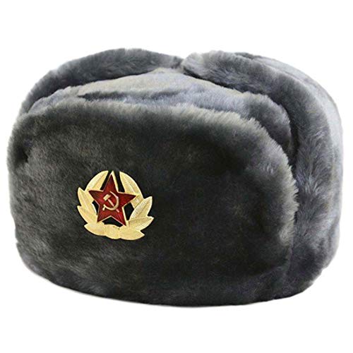 Sweet & Beauty Russian Hat Soviet Army Fur Military Cossack Ushanka – Faux Fur Winter Trapper with Ear Flaps (Size 58 / M) Grey