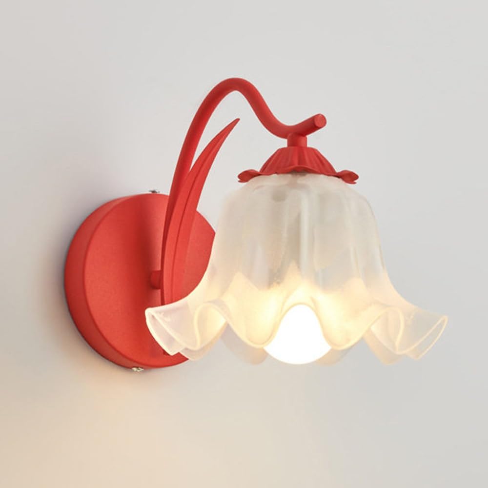 SXWNBIFH Cream Style Floral Wall Sconce Frosted Glass Wall Lamp Multi-Color Metal Frame G9 Base Hardwired Wall Light Fixture for Bedroom, Bathroom Vanity, Living Room, Hallway(Red)