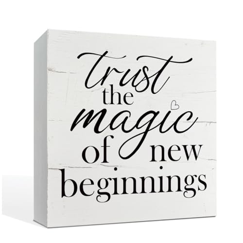 New Beginnings Sign, Home Decor Accent, Box Sign Tabletop Decor, Divorce Gift, Positive Home Office Decor, Graduation Sign, White Wooden Box Sign, Inspirational Wood Sign, Farmhouse Decor for Shelf