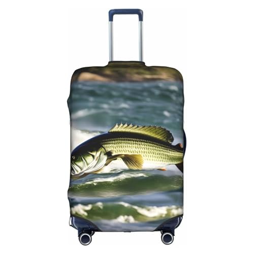 Yanyu Bass Fishing Wave Print Universal Suitcase Cover Elastic Washable Travel Luggage Protector Adult Luggage