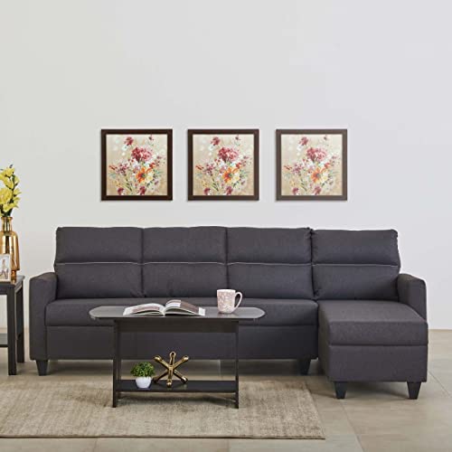 Image of Home Centre | Helios Clary Fabric 4-Seater Right Corner Sofa with Chaise | Sofa for Living Room | Solid Wood | Brown | 1 Year Warranty