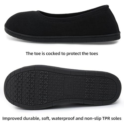 House Shoes for Women Comfy Memory Foam Loafer Slippers for Ladies Non-slip Sole for Comfort Ballet Flat with Closed Back Indoor and Outdoor for All Season Wear Black LightGrey Beige US6-US113