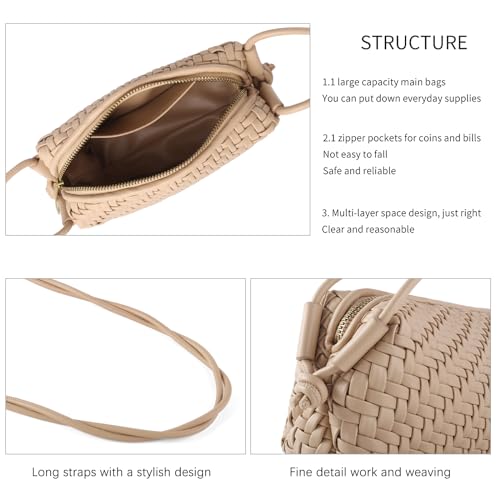Image of Woven Crossbody Bag for Women,Small Handbag Cute Purse Vegan Leather Handmade Shoulderbag,Lightweight Tote Bag with Strap
