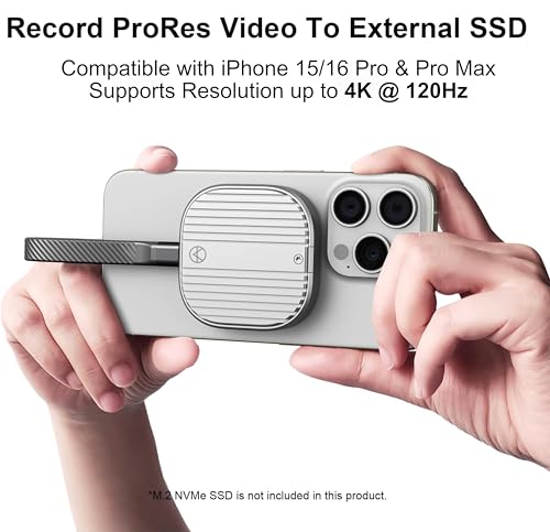 Image of ProRes 4K@120Hz Enclosure Compatible with Magsafe 2230 NVMe, Supports iPhone 16 /15 Pro /Pro Max, 10Gbps USBC 3.2, 100W PD, Heat Sink Chassis, Fits M.2 PCIe M-Key 2TB (SSD Not Included)