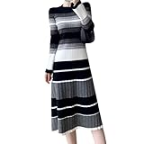 [Kopi] ニットワンピース 膝丈 レディース タイト 長袖 ボーダー aライン きれいめ ロングワンピース フレア マルチ 綺麗め ミディ丈 ガーリー デート 上品 低身長 ミモレ 派手 韓国 グレー L