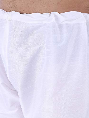 Image of HUZUR Men Pyjama,Churidar,Bottom wear,Silk Blend,Regular Fit,Wedding,Party,Festival,Family Funcation,White,Gold,Pajama