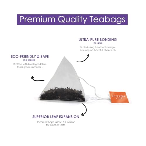 Darjeeling Earl Grey Black Tea by Saffron Cup - 20 Pyramid Tea Bags | With Be...