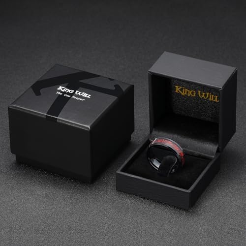 King Will Nature 8mm Black/Silver/Rose Gold Tungsten Carbide Ring Wood Inlay Wedding Band High Polished Finish Comfort Fit Size N 1/2 - Z+3