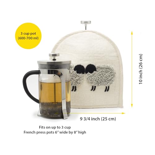 Image of Glaciart One Wool Felt French Press Cozy | Coffee Pot Cover for French Press | Handmade Natural Wool Coffee Pot Cover | Keeps Coffee Hot up to 2 Hours | Gift for Coffee Lovers