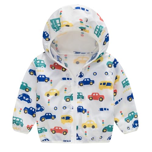 Boys Girls Summer Cute Car Printed Zip-Up Hoodie Sun Protection Jacket Hiking Running Athletic Shirt for Kids 1-8 Years