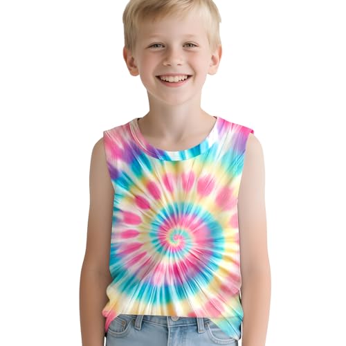 Kids Tie Dye Tank Tops for Boys and Girls Childrens Outfit Clothes Sleeveless Shirts Hippies Tees for 5-14 Years3