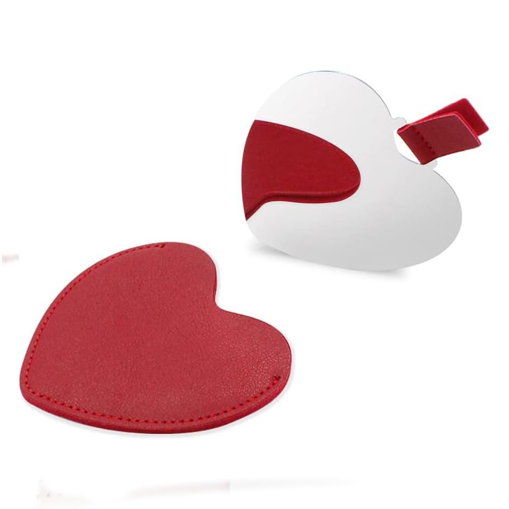 Hooipo Stainless Steel Compact Mirror Heart Shaped Shatterproof Pocket Mirror with PU Leather Sleeve Mini Unbreakable Purse Mirror Portable for Travel Makeup Bag for Women Girls-picture-56
