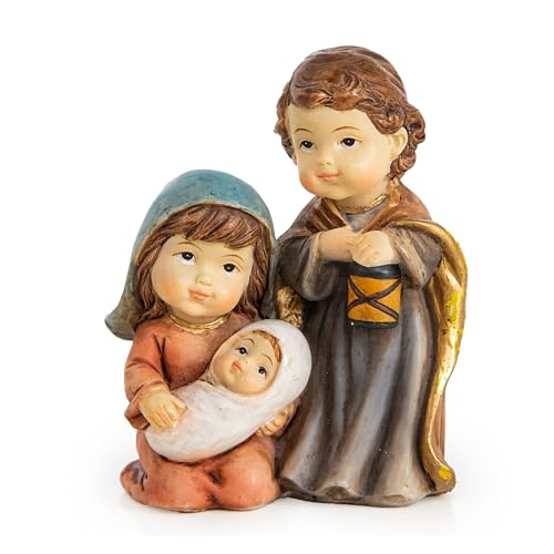 Logbuch-Verlag Belén Miniatura pequeño, 7 cm: decoración navideña con María José y Niño Jesús, Pesebre Navidad de Resina, Figura Decorativa Sagrada Familia, Adorno para Mesa Adviento y hogar