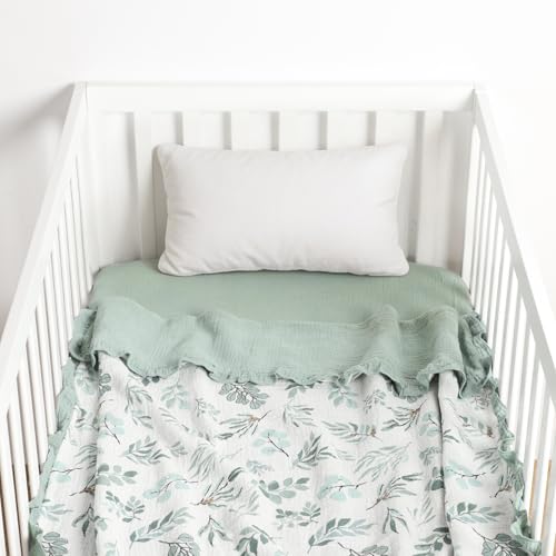 Image of Organic Baby Blanket Flounce Edge Large 50 inchx43 inch Leaf Sagegreen, 100% Cotton Muslin Soft Breathable Toddler Quilt Crib Blankets Gender Neutral for Baby Boys Girls Bassinet, Bed, Stroller & Snuggling