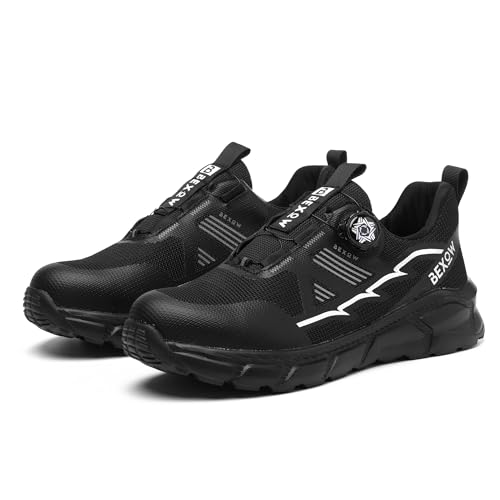 BEXOW Premium Safety Shoes Steel Toe Lightweight Slip Resistant Breathable Work Sneakers with Kevlar Midsole Anti-Smashing Puncture Proof Comfortable Industrial Footwear for Men and Women