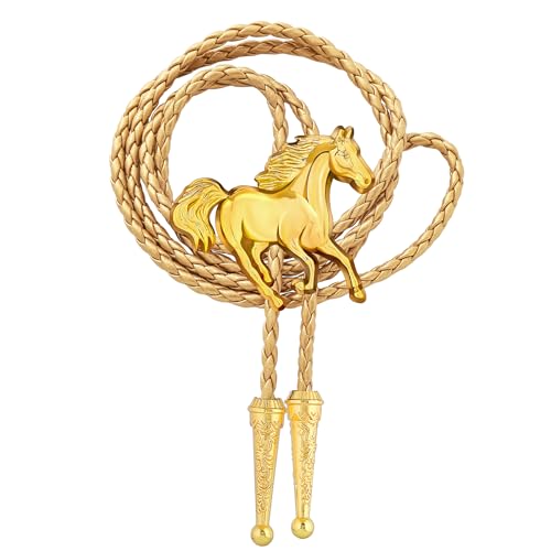 Image of GelConnie Bolo Ties for Men Women Western Cowboy Tie Mens Western Necklace Leather Necktie Gold Bolero Tie Cowboy Necklace