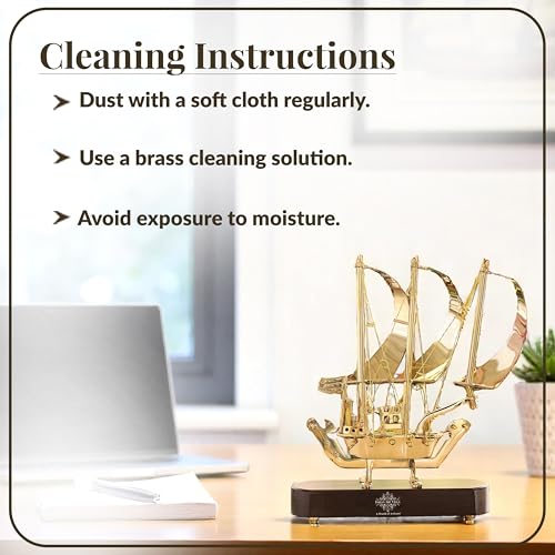 INDIAN ART VILLA Brass Ship with Wooden Base, Showpiece Item, Perfect for Home Decoration and Gifting, 12'' Inch