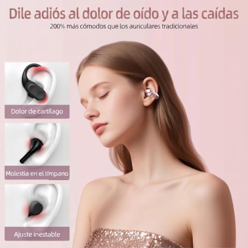 Image of Open Ear buds,Clip On Earbuds Wireless with Touchscreen Case, Lightweight 4g , Bone Conduction Headphones for Running, Workouts , 50H Battery for Glasses wear , small ears,Bluetooth 6.0 , Rose Gold