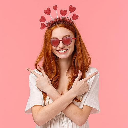 Heart Headband and Heart Sunglasses for Valentine, Wedding, Birthday, Party - One Size Fits Most - Red