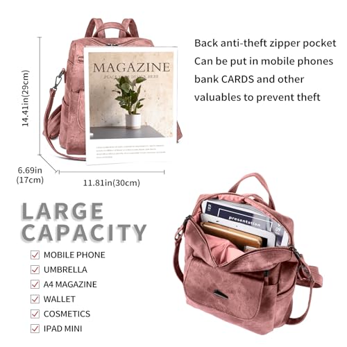 Image of Backpack Purse for Women, PU Leather Back pack, Fashion Anti Theft Backpack, Multipurpose Lightweight Waterproof Purse Shoulder Bag Handbag, Pink