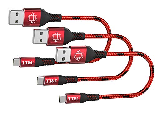 TT&C Short Nylon Braided USB C Cable [ 8 inch 3-Pack ] Premium