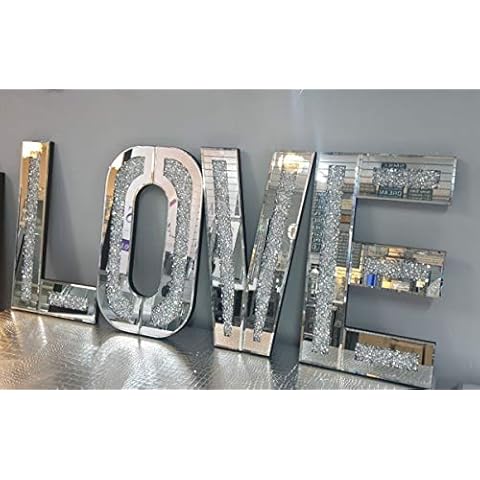 Touch of Vogue™ Mirrored Diamond LOVE Letters Crushed Crystal Mirror Diamond Wall Art Cover