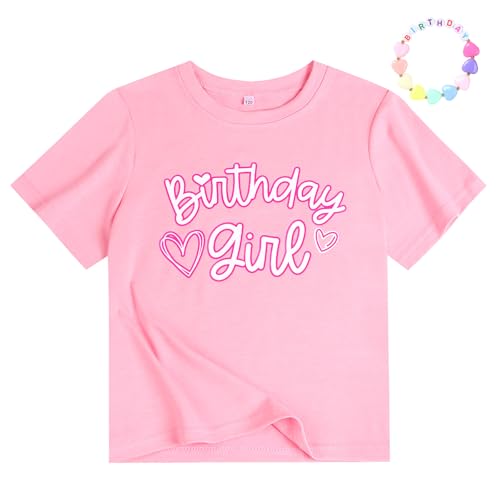 Image of Girls' Birthday Girl Letter Print T-Shirt with Bracelet, Pink, Size 4-12Y, Short Sleeve