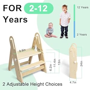 WOOD CITY Toddler Step Stool Foldable for Bathroom Sink, Adjustable 2 Step Stool for Kids Toilet Potty Training Stool with Handles,Child Kitchen Counter Stool Helper, Montessori Kitchen Stools WOOD CITY Toddler Step Stool Foldable for Bathroom Sink Adjustable 2 Step Stool for Kids Toilet Potty Training Stool with HandlesChild Kitchen Counter Stool Helper Montessori Kitchen Stools