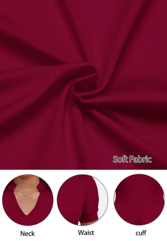 MarryUP Vestido acampanado de manga corta abombada con cuello en V para mujer, estilo casual, semiformal, para fiesta de cóctel