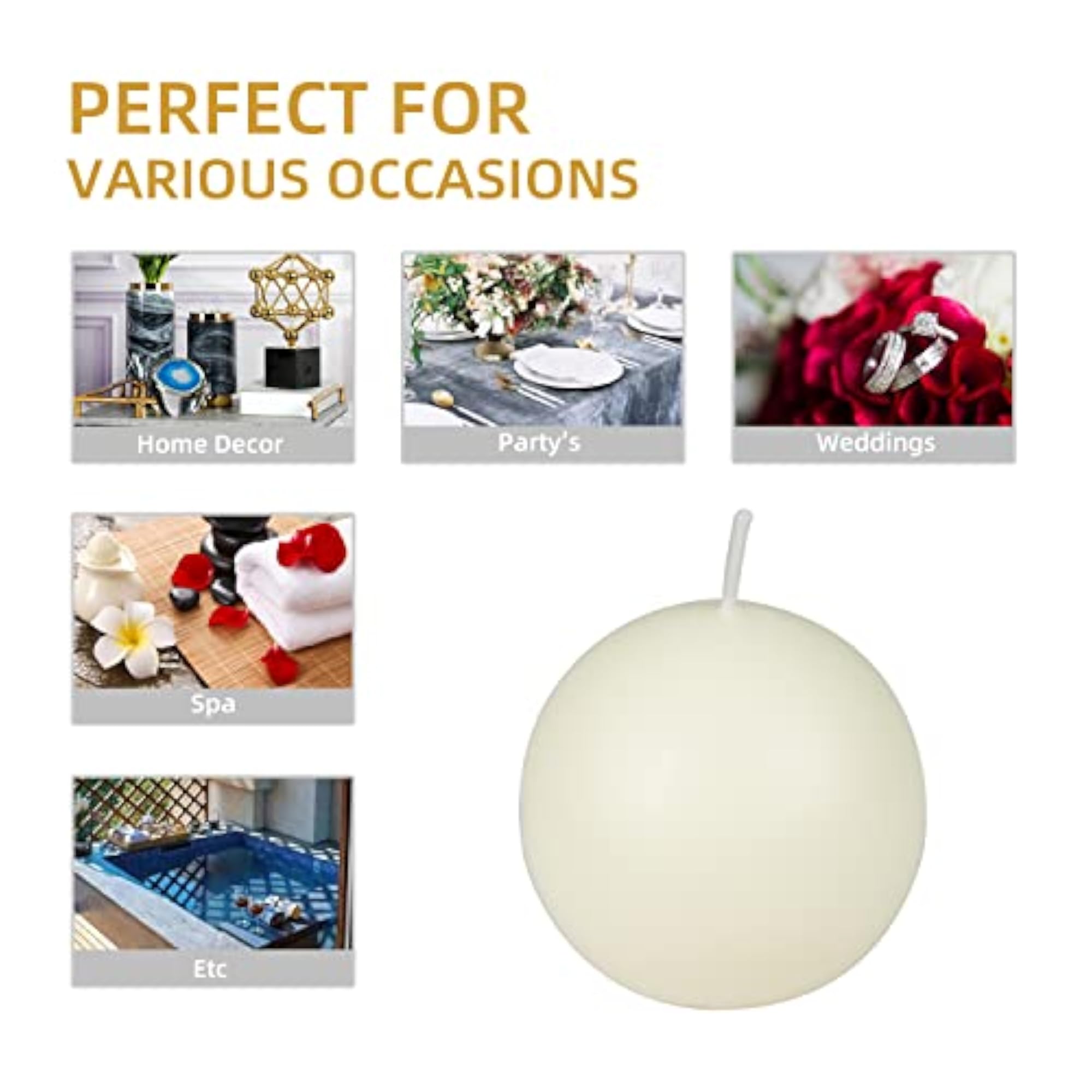 6-Piece Ball Candles, 3-Inch, Pale Ivory