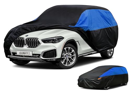 Image of GUNHYI Waterproof Lightweight SUV Full Car Cover Custom Fit BMW X6 | All‑weather Outdoor sun /rain /dust /snow /wind /UV protection, breathable tear‑resistant fabric, black‑blue design, storage bag.