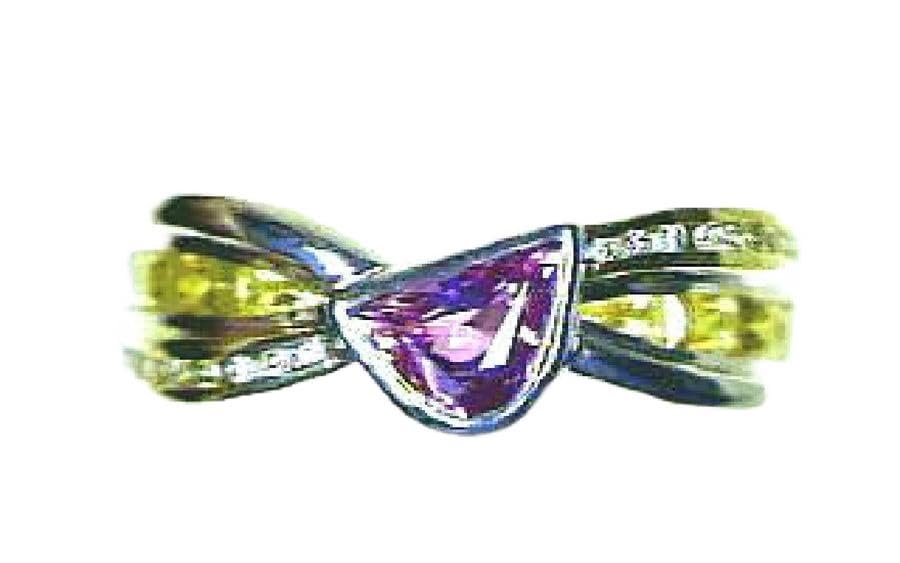 LE VIAN 1/6 Carat White Diamond with Pink and Yellow Sapphire Statement Ring for Women | 18k Two Tone Gold Diamond Bezel Ring for Her (White, 0.15 cttw) Promise Wedding Band Anniversary Size 7.5