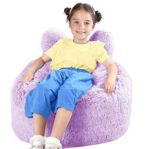 Image of Fluffy Bean Bag Chair for Kids, with Plush Faux Fur Cover, 2.5FT Memory Foam Bean Bag Chairs for Teens & Kids, Ultra Soft Sofa for Living Room /Bedroom /Dorm,Purple