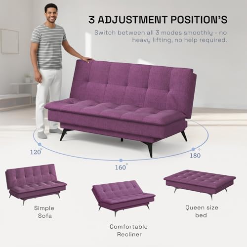 Image of Wakefit Flexia Sofa Cum Bed - Three Seater - Warpknit Series Purple