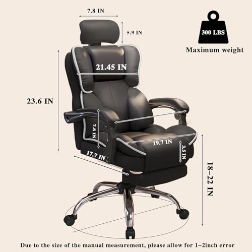Image of Office Chair with Headrest High Back Executive Desk Chair with Leg Rest Ergomomic Lumbar Support Computer Gaming Chairs for Home Office, White