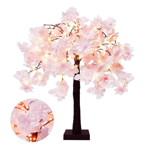 24 Inch Pink LED Cherry Blossom Tree with 360 Fairy Lights, 8 Lighting Modes - Artificial Lighted Tree for Room & Christmas Decorations