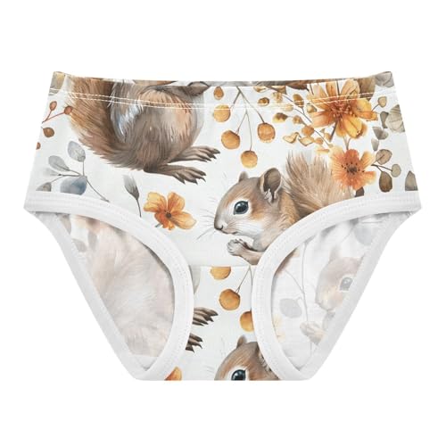 Girls Underwear Toddler 2t Cotton Panties for Girl Fancy Kids Undies Briefs Cute Watercolor Squirrels Flowers