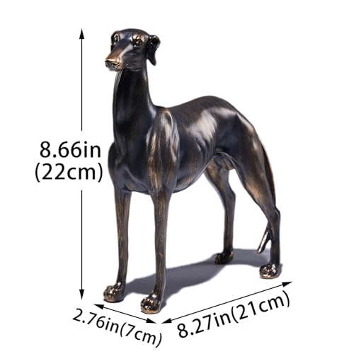 Estatua decorativa de perro lebrel en resina con acabado bronce miniatura 3