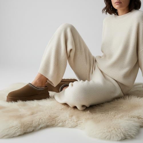 Image of CUSHIONAIRE Kabuki Platform Boots Genuine Suede Fuzzy Mule Slippers for Women with Memory Foam | Indoor /Outdoor Womens Slippers | Wide Widths Available