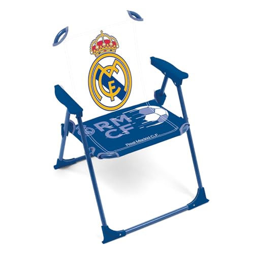 ARDITEX Silla Plegable con Brazos del Real Madrid - 38x32x53cm - Adecuado para jardín, Camping, Playa o montaña - Ideal para niños y niñas.