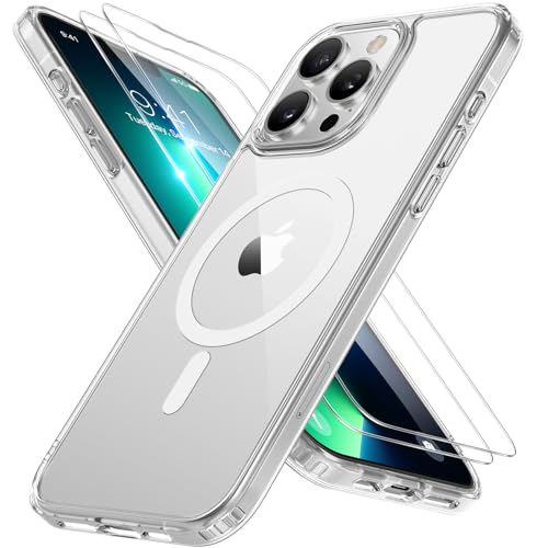 Image of Miracase Magnetic for iPhone 13 Pro Case 6.1 inch (Compatible with MagSafe)(with 2X Screen Protectors) Military-Grade Protection, Anti-Fingerprint Translucent Matte Phone Case Cover, Clear