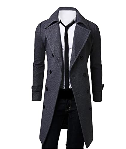 Image of SOMTHRON Men's Casual Trench Coat Slim Fit Notched Collar Long Jacket Business Overcoat Double Breasted Pea Coat