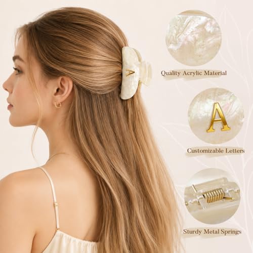 Pinzas para el cabello Iniciales para mujeres y adolescentes – 6 piezas de pinzas de garra lindas de 4'' con pegatinas de letras doradas, accesorios de cabello estéticos personalizados, regalo para graduación, cumpleaños, damas de honor miniatura 6