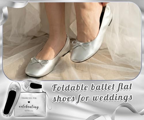 Image of Cuffbow Wedding Foldable Flats Dancing Shoes Bulk Women's Roll up Ballet Flats Wedding Party Slippers for Bridesmaids Guests