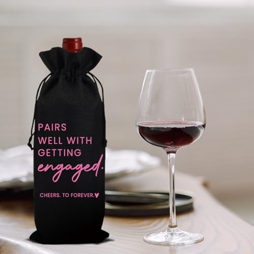 Image of Engaged Engagement Gifts for Couples Her Engagement Party Decorations | Engaged Wine Bag for Couple Women Pairs Well with Getting Engaged Wine Accessory Sets Black