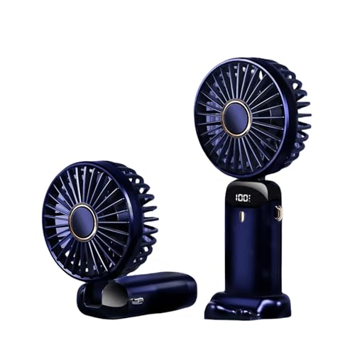 Portable Handheld Fan,Mini Foldable Desk Fan,USB Rechargeable Fans with 5 Speeds,Battery Operated Mini Handheld Fan with LED Display for Home Office Travel (Dark Blue)