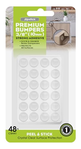 Slipstick Premium Cabinet Door Bumpers Round Transparent Adhesive Pads Cabinet Stoppers Rubber Bumpers for Drawers Cabinets Cutting Boards Glass Panels Picture Frames Furniture 48 Dampers