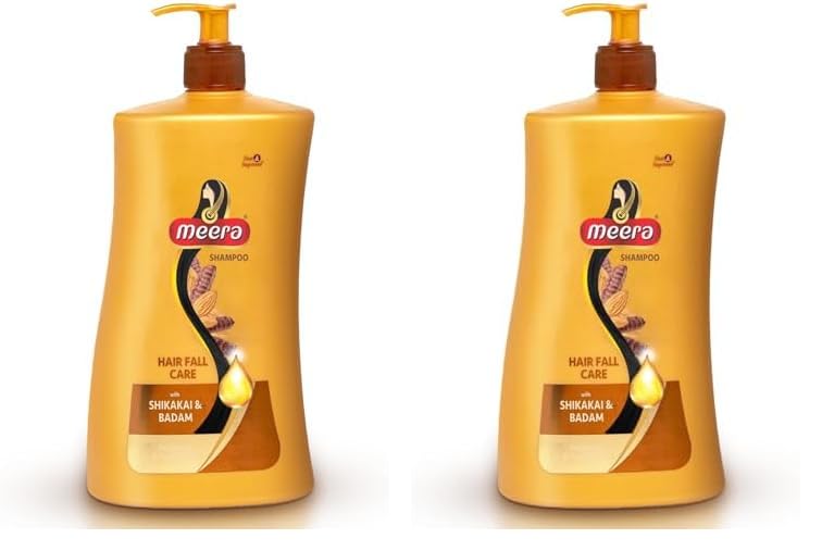 Meera Hairfall Care Shampoo | Enriched with Badam & Shikakai | Strengthens & Nourishes Hair | Paraben-Free | For Men & Women | 1 Litre | Healthy, Strong Hair (Pack of 2)