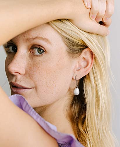 925 Sterling Silver Big White Teardrop Pearl Dangle Drop Earrings for Women Lightweight Simple Gold Hoop Dainty Pearl Dangling for Brides Weddings3